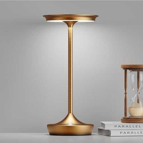 LED Cordless Table Lamp 6000mAh Rechargeable Battery Outdoor Light Bronze | Cordless Portable Waterproof, 3 Color Stepless Dimmable, LED Lights Memory Function For Patio Restaurant Bar Dining - color: Bronze
