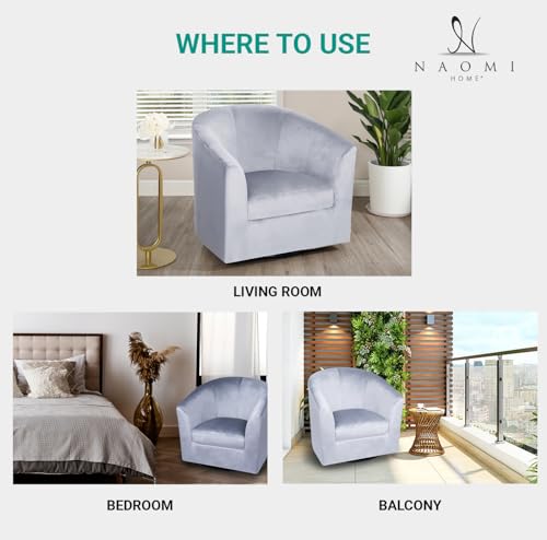 Naomi Home Ariana Swivel Accent Chair – Modern Barrel Accent Armchair with 360 Degree Swivel, Wide Seat, Thick Cushioning, Wooden Legs & Enhanced Back Support for Living Room - color: Grey, style: Modern
