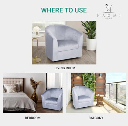 Naomi Home Ariana Swivel Accent Chair – Modern Barrel Accent Armchair with 360 Degree Swivel, Wide Seat, Thick Cushioning, Wooden Legs & Enhanced Back Support for Living Room - color: Grey, style: Modern