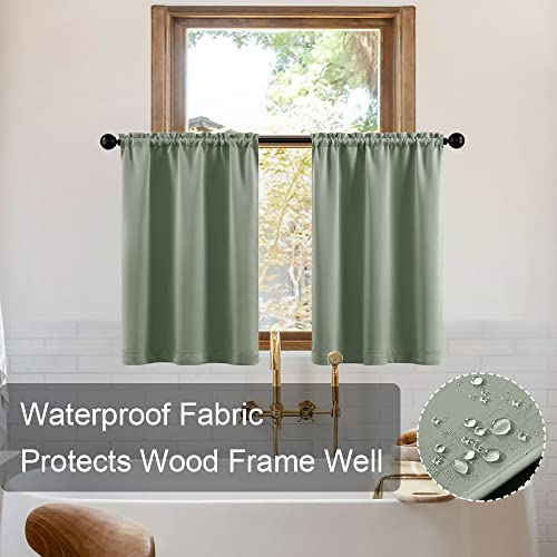 XTMYI Bathroom Curtains Window,Eucalyptus Sage Green Waterproof Small Tier Boho Kitchen Curtains,24 Inch Length Sets of 2 - color: Sage Green, size: 30"W x 24"L (Pack of 2)