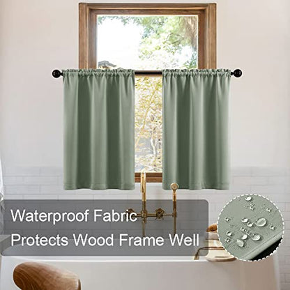 XTMYI Bathroom Curtains Window,Eucalyptus Sage Green Waterproof Small Tier Boho Kitchen Curtains,24 Inch Length Sets of 2 - color: Sage Green, size: 30"W x 24"L (Pack of 2)