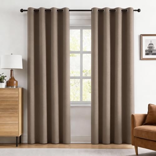 KangBang Full Blackout Brown Linen Curtains 84 Inches Long 2 Panels | 100% Black Out Drapes, Thermal Insulated, Light Blocking, Double-sided Linen, Grommet, For Bedroom Living Room, 52x84 Inch - color: Brown, size: 52"W x 84"L (Pack of 2)
