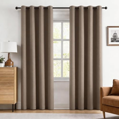 100% Blackout Brown Linen Curtains for Bedroom 90 Inch Length 2 Panels | Room Darkening, Thermal Insulated, Lightweight Linen, Energy Saving, Grommet Top Panels, Warm Rustic Charm, 52" W x 90" L - color: Brown, size: 52"W x 90"L (Pack of 2)