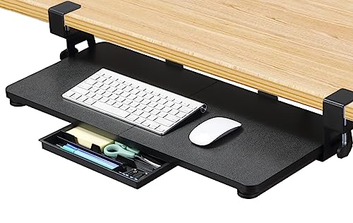 ETHU Keyboard Tray Under Desk, 26.77" X 11.81" Large Size Keyboard Tray with C Clamp-on Mount Easy to Install, Computer Keyboard Stand, Ergonomic Keyboard Tray for Home and Office (Black) - color: Black