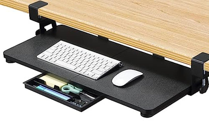 ETHU Keyboard Tray Under Desk, 26.77" X 11.81" Large Size Keyboard Tray with C Clamp-on Mount Easy to Install, Computer Keyboard Stand, Ergonomic Keyboard Tray for Home and Office (Black) - color: Black