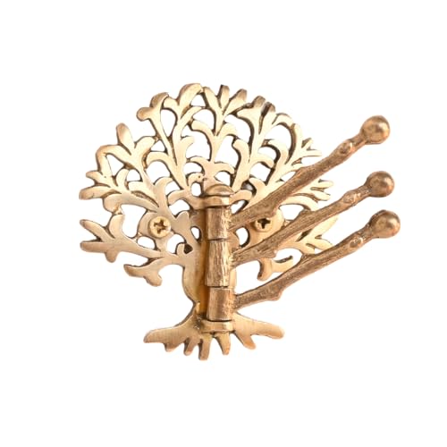 Indian Shelf Brass Tree Swivel Wall Hook, Foldable Tri-Arm Gold Hanger - style: Tree