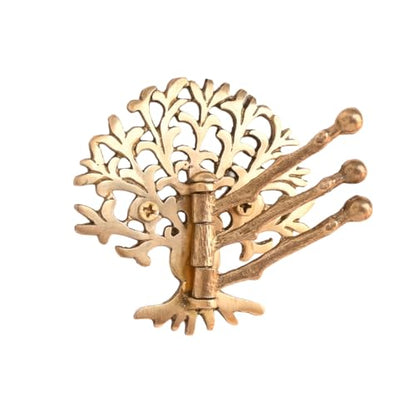 Indian Shelf Brass Tree Swivel Wall Hook, Foldable Tri-Arm Gold Hanger - style: Tree