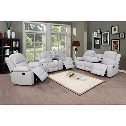 A Ainehome Living Room Furniture Set 3 Pieces Grey Microfiber Recliner Sofa Set Loveseat Chair Furniture Sofa Set for Living Room/Rv/House/Office/Theater Seating (A-Grey White Microfiber,3 Piece Set) - color: A-grey White Microfiber, size: 3 piece set