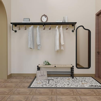 Clothes Rack 70in, Wall Mounted Garment Racks with Real Black Wood Shelf, Heavy Duty Hanging Clothes Rack, Multi-Purpose Hanging Rod, Space-Saving Closet Storage - color: Black, size: 1T70IN