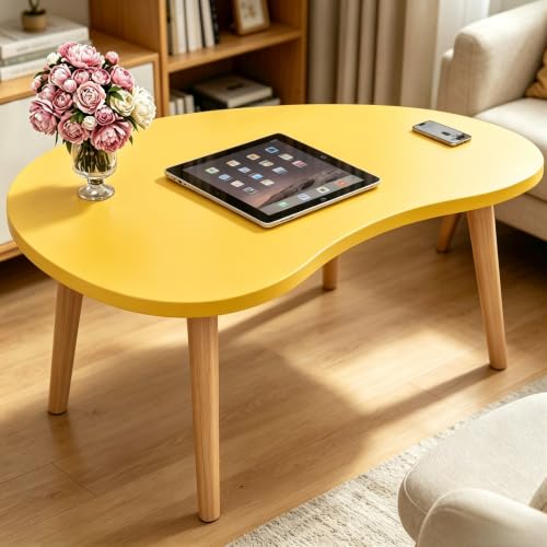 23.6" Small Coffee Table for Small Space, Mini Low Oval Coffee Table | with 4 Solid Wood Leg, Floor Table Desk for Sitting on The Floor, Side Tea Table for Living Room Apartment, Mango Yellow - color: 23.6"l Mango Yellow