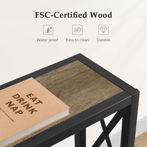 Gewudraw Narrow Console Table with Socket, Sofa Table Behind Couch | 55.1" Couch Table, Industrial Style, Long Skinny Design,For Hallway,Living Room,Bedroom, Built-In Outlets & USB,140cm Length - color: Light Grapefruit, size: 55.1 in