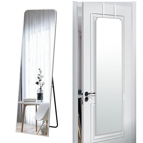 57x16" Full Length Mirror Floor Stand,Over the Door,Wall Mounted Silver | HD Crystal Clear Tempered Glass,Aluminum Frame,Full Body Dressing Make-Up Mirrors Rect Hang for Bedroom,Bathroom,Living Room - color: Silver, size: 57"L x 16"W