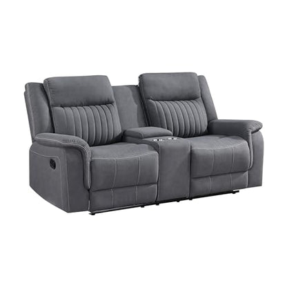 Lexicon 75" W Manual Double Reclining Loveseat with Center Console, Gray | Polished Microfiber Manual Wall Hugger Loveseat Recliner, Cup Holders, for Living Room, Tool Free Assembly - color: Grey, size: Reclining Loveseat