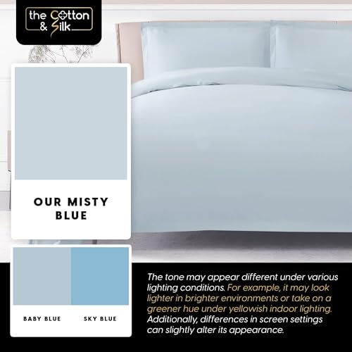 THE COTTON & SILK® Long-Staple Cotton Duvet Cover Set - King Size | White + Misty Blue | 1 Duvet Cover & 2 Pillow Shams | Soft, Breathable, Comfortable, Luxury | Sateen Weave | Genuine 300 TC - color: White + Misty Blue, size: King Set (105“ x 93", 20"x36