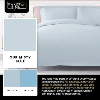 THE COTTON & SILK® 100% Long-Staple Cotton Duvet Cover - Twin Size | Misty Blue | 1 Duvet Cover Only | Soft, Breathable, Comfortable, Luxury | Sateen Weave | Genuine 300 TC - color: Misty Blue, size: Twin Cover Only (67" x 87")