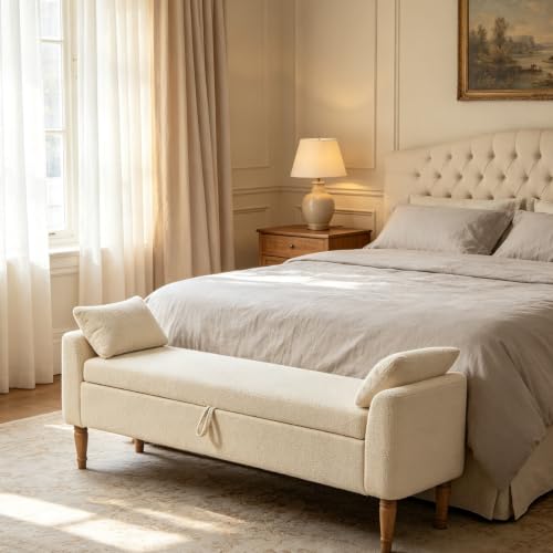 Chifee & Vingol 66" W Storage Benches End of Bed Bench with Pillow,Beige - color: 66"-beige