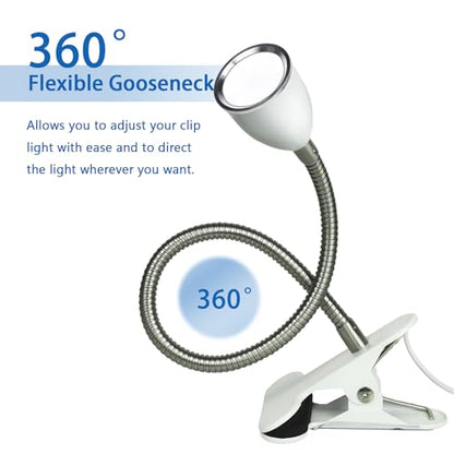 Desk lamp Eye-Caring Table Lamps, 360°Rotation Gooseneck Clip on Lamp Reading Light, Portable Reading Book Light, Clamp Light, Study Desk Lamps for Bedroom and Office Home Lighting (White with Dimme) - color: White with Dimmer