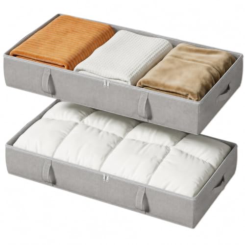 Side-Supported Under Bed Storage Containers, 6 Inch 60L Clothes Storage Bin | Underbed Storage Bin with Sturdy Handles and Sidewalls, Closet Organizer for Clothes, Blankets, Seasonal Items, Gray, 2 Pack - color: Gray, size: 6 Inches Tall