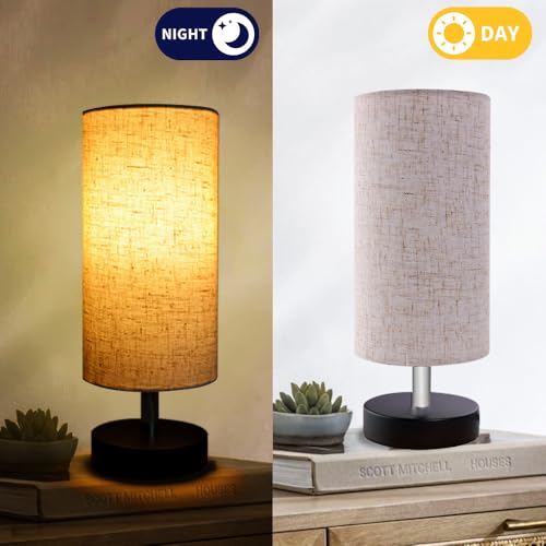 Bedside Table Lamps, Table Lamp for Bedroom, Lamps for Night Stands with Linen Lampshades, Small Table Lamp for Living Room, Office (Bulb Excluded) - color: Black