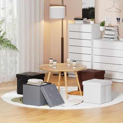 VECELO Storage Ottoman, Footrest Footstool, Folding Ottoman Small Square Cube Storage Chest for Living Room Utility Room Entryway, Holds up to 250 lb, 15 x 15 x 15 inches, White