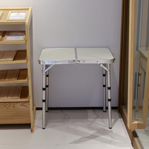 Small Folding Camping Table, 2ft Portable Picnic Table Aluminum 24" x 16" Folding Table, 3 Adjustable Heights Portable Lightweight Table Dining Table for RV, Picnic, Beach (White) - color: White