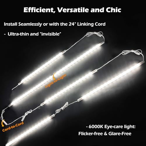 Cefrank 6-Pack Linkable Under Cabinet Lighting, 12" LED Shelf Light Bars | 1200LM Cool White • Plug-in • CRI90+ • Frosted Lens • Pantry • Bookshelf • Workbench - color: White