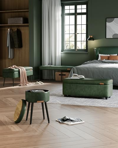 VASAGLE EKHO Collection - Storage Ottoman Bench, Entryway Bedroom Bench, 25 Gallons, Synthetic Leather with Stitching, Mid-Century Modern, Safety Hinges, Loads 660 lb, Forest Green ULOM075C01 - color: Forest Green, style: 25-Gallon Storage Bench