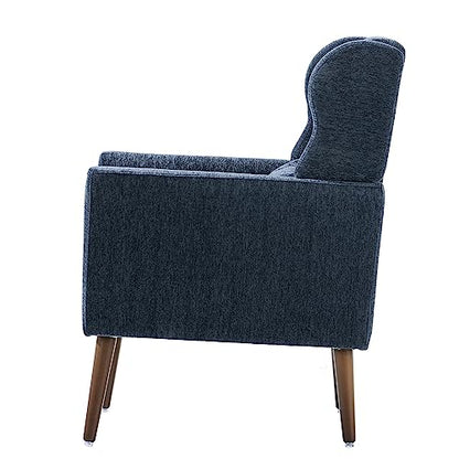 Accent Chair, Living Room Chairs with Solid Wood Legs & Pillow | Chairs Living Room with High Tufted Backrest, Reading Chair for Bedroom/Office, Chenille Fabric - color: Dark Blue