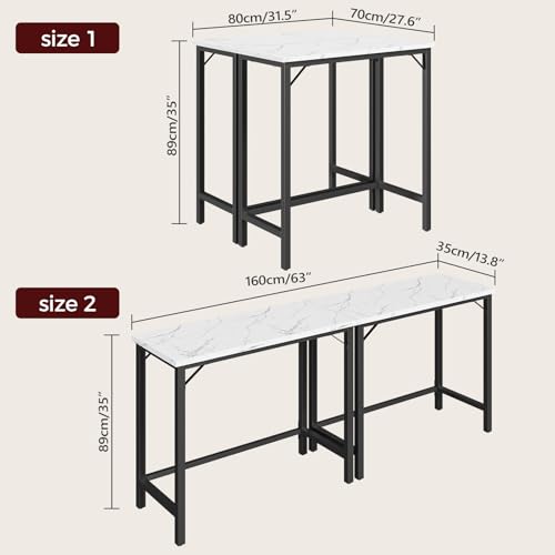 MAHANCRIS Narrow Bar Table, 63-Inch Pub Table for Dining Room, Counter Bar Tables with Sturdy Metal Frame, Connectable Bar Table, Multifunctional Console Table, Marble and Black BTHM1601 - color: Marble and Black