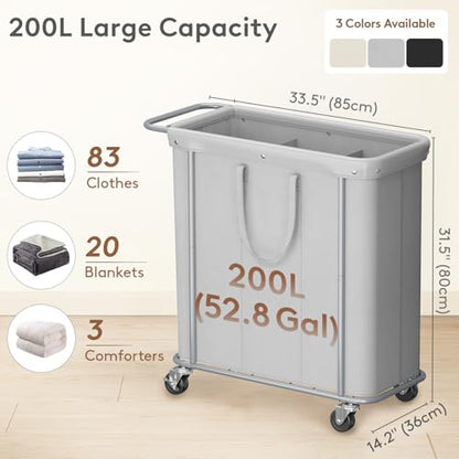 Lifewit 200L Rolling Laundry Basket with Steel Frame, Removable Bag, Silver Gray - color: Silver Gray, size: 200L