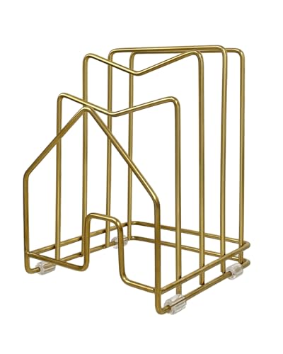 Pot Lid Organizer Cutting Board Holder Inside Cabinet 304 Stainless Steel Pot and Pan Organizer Under Cabinet Cover Cookie Sheet Bakeware Serving Tray Cooling Rack Stand Kitchen Countertop Matte Gold - color: 1 Pack Matte Gold