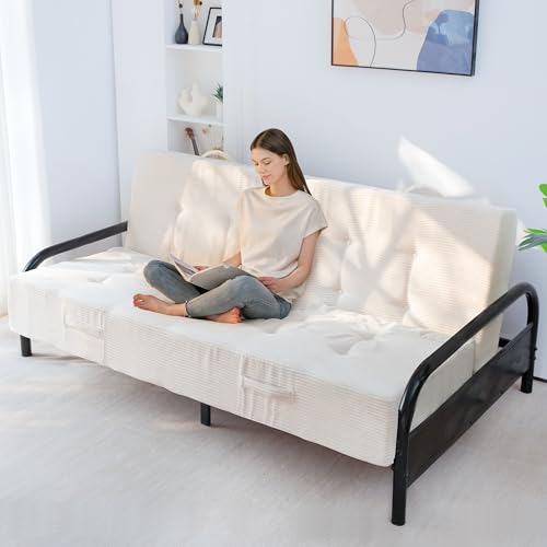 MAXYOYO Foldable Mattress, 8-Inch Tufted Futon Mattress with Handles | Tufted Floor Sofa Bed and Versatile Mattress, Carry Handles for Living Rooms or Guest Rooms, Frame Not Included, Beige - color: Beige