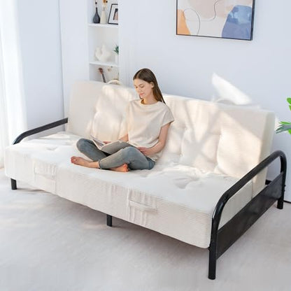MAXYOYO Foldable Mattress, 8-Inch Tufted Futon Mattress with Handles | Tufted Floor Sofa Bed and Versatile Mattress, Carry Handles for Living Rooms or Guest Rooms, Frame Not Included, Beige - color: Beige