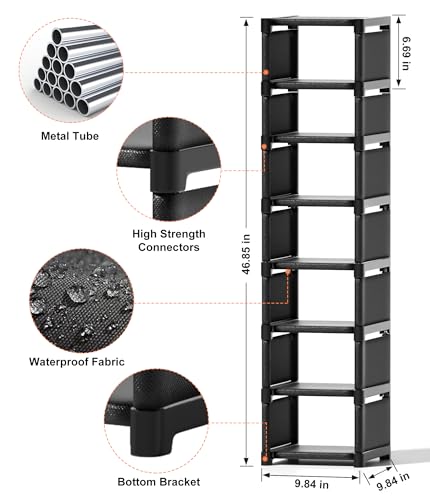 Space-Saving 8-Tier Vertical Shoe Rack, Stackable Narrow Shoe Organizer with Dustproof Fabric Shelves, Sturdy Metal Frame Storage for Entryway Closet Dorm Apartment Small Spaces - size: 8-Tier