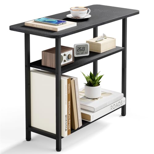 SLEEPING LAMB Side Table for Living Room, 3-Tier End Table for Small Space with Wide Storage Tabletop, Classic Black Narrow Nightstand for Bedroom, Sofa Couch - color: Black