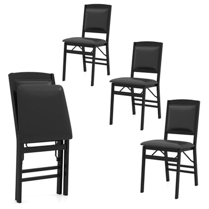 Giantex Folding Dining Chairs Set of 4, Black Wood Kitchen Chair w/Padded Seat, Solid Wood Frame, Max Load 400 Lbs, No Assembly, Easy to Store Foldable Wooden Dining Chairs for Apartment, Small Space - color: Black-padded Back