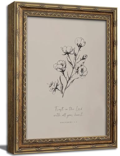 Vintage Gold Framed Wall Art Christian Bible Verse Wall Art Neutral Floral Scripture Wall Decor Picture Rustic Watercolor Floral Religious Poster Print for Living Room Bedroom 9x11in - color: Floral Scripture, size: 11"l X 9"w