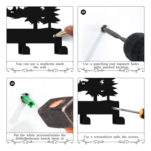 Key Holder Wall Mounted Key Hooks, Black Metal Key Rack Hooks, The Great Grove, Mountain Theme Wall Decoration Hooks, with 7 Hooks, Applicable to Front Doors, Lobby,Corridor, Offices (12 ")