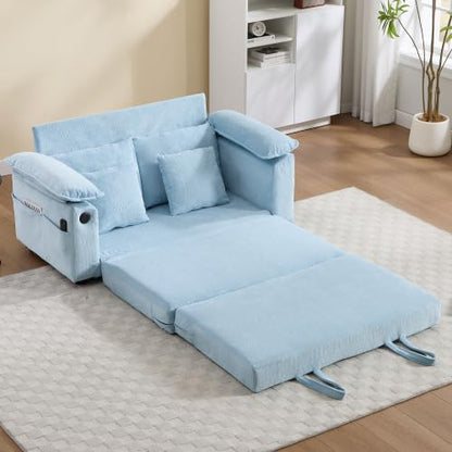 3-in-1 Convertible Sofa Bed | Foldable Loveseat Couch Floor Futon Sofa Sleeper Mattress Lounge Space‑Saving, Blue - color: Blue