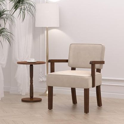 Faux Leather Accent Chair, Mid-Century Armchair with Wood Frame | Upholstered Living Room Chair, Comfy Reading Chair for Bedroom, Waiting Room, Home Office, Easy Assembly, Beige - color: Faux Leather Beige, size: One Chair