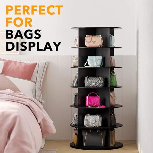 SpaceAid Black 6-Tier Spinning Rotating Shoe Rack Organizer, Shoe Display Tower Lazy Susan, Revolving Shoes Rack StorageOrganization, 360 Vertical Bags Holder Rotate Organizer - size: 6 Tier, 54.2" H