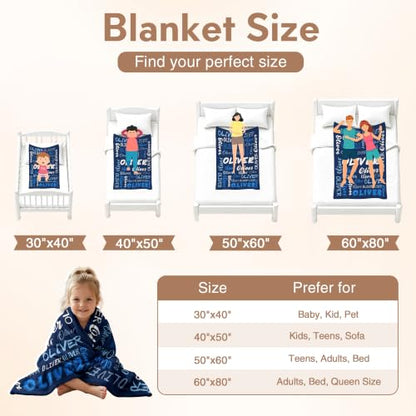 Personalized Blanket with Name, Custom Name Blanket Gifts for Kids Adults Boys Girls Teen, Soft Customized Fleece Flannel Throw for Bedroom Living Room, Birthday Christmas - color: Navy Blue