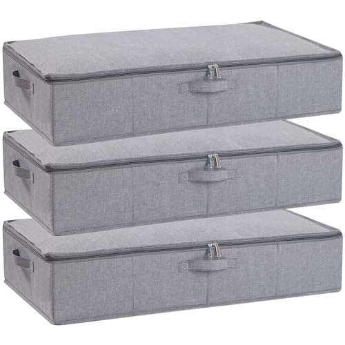 Under Bed Storage Container,Grey,31.5x15.7x5.9 Inch,3 Pack | Underbed Storage Organizers, Foldable Clothes Container,Clothes Bins with Lid and Handles for Blanket,Pillows,Shoes - color: Grey, size: 31.5x15.7x5.9in(3-Pack)