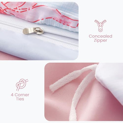 Blue Plaid Pink Bow Duvet Cover Queen Size | Soft Lightweight Microfiber Duvet Cover Set With Zipper Closure, Blue Plaid And Pink Bow Design, Includes 2 Pillowcases - color: Bow-knot, size: Queen(No Comforter)