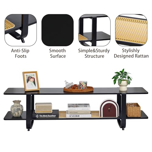 Bamboo TV Stand for TVs up to 65", Accent Entertainment Center with Storage, Media Console Table with Shelf, Modern TV Stand for Living Room, Bedroom, 54.3"(L), Black - color: Black