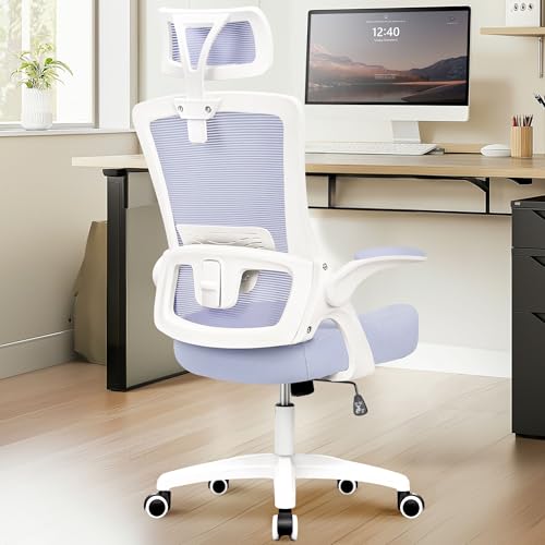 NEO CHAIR Office Desk Chair with Ergonomic High Back Mesh Headrest, Purple | Adjustable Headrest and Lumbar Support with Flip-Up Armrests Designed for Extended Sitting Comfort While Saving Space - color: Purple