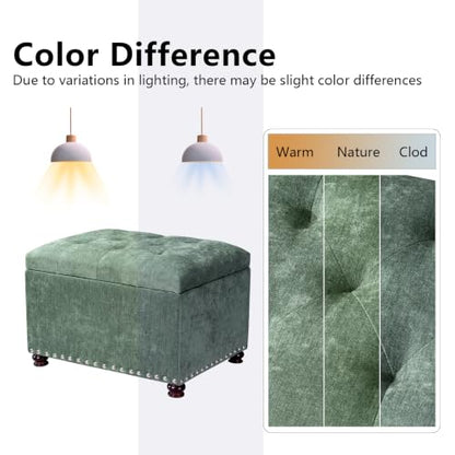 24" Storage Ottoman,Tufted Upholstered Fabric Ottoman Bench | Hidden Storage,Foot Rest Stool for Living Room Bedroom Entryway,Nailhead Trim,Wooden Legs,400 lbs Capacity - color: Green