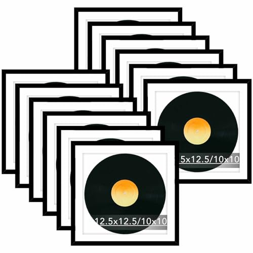 JCJMY 12 Pack 12.5x12.5 Record Frame with 10x10 Mat for Vinyl Record Album Cover Poster, Display Photo 10x10 with Mat or 12.5 x 12.5 Without Mat, Wall Hanging Vinyl Frames, 12 Pack, Black - color: Black, size: 12.5x12.5 inch