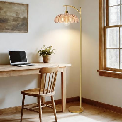 QIYIZM Glass Floor Lamp for Living Room,Bedroom,Gold Dimmable Standing Lamp with Remote,Mid Century Modern Brass Tall Lamp Boho Floor Lamps Arc Stained Flower Floor Light Lamp Bohemian - size: 35-Floor Lamp