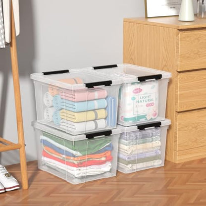 4-Pack 22 Quart Rolling Storage Bins with Lids & Wheels | Clear Plastic Latching Organizer Boxes, Stackable Containers for Home & Office - size: 22 Quart